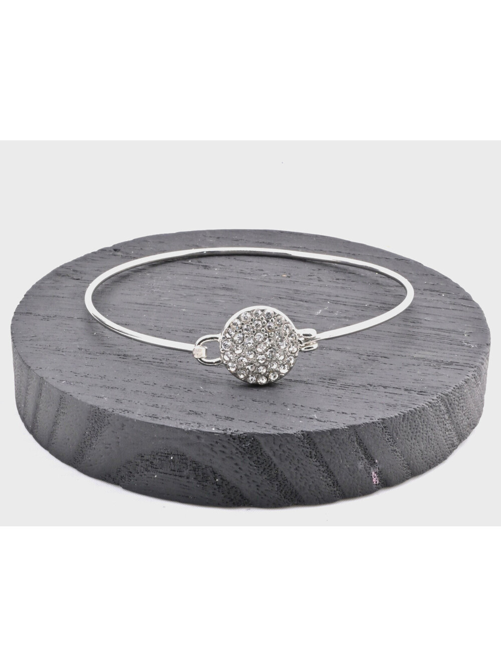 Silver Pave Rhinestone Disc Bracelet Bangle Pendant Hook Cuff 62mm Across